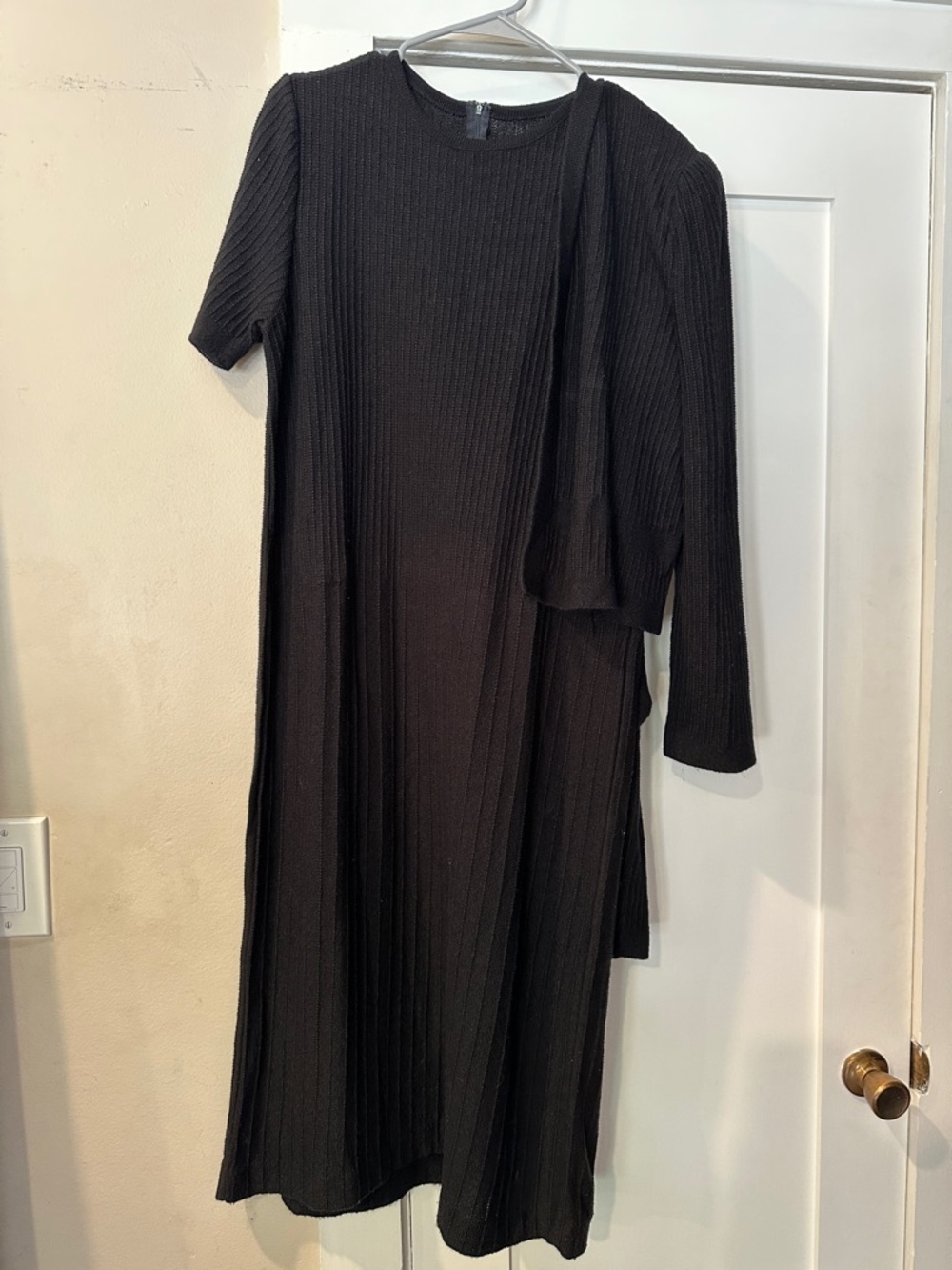 Black Ribbed Midi Dress with Matching Knit Cardigan